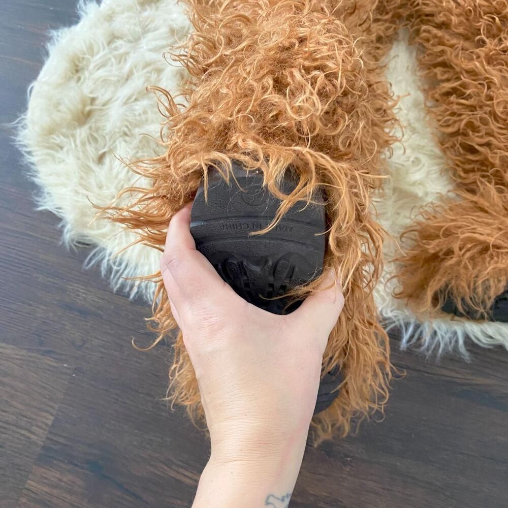New Brown Shaggy Fuzzy Furry Wide Chunky Over The Knee Faux Fur Boots US 7 - Picture 4 of 6